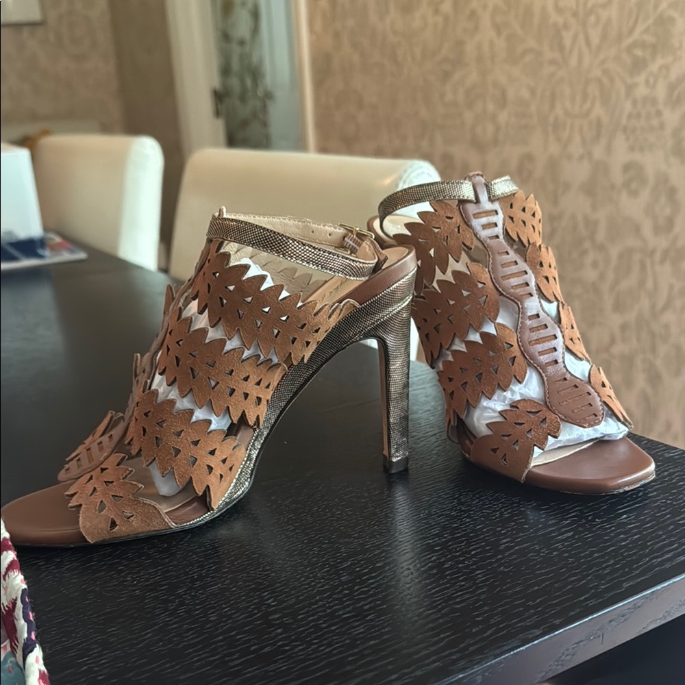 Elegant Brown Crystal Embellished Heels